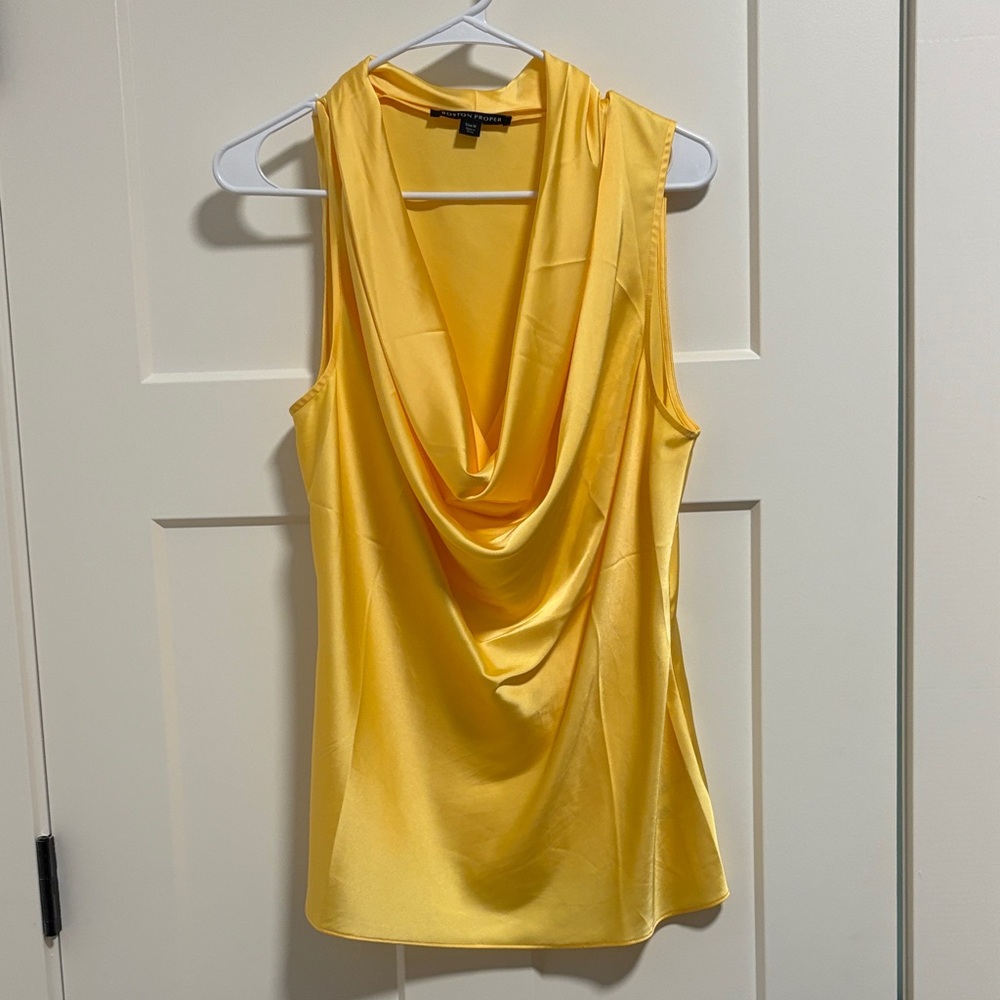 Boston Proper Yellow Satin Drape Cowl Neck Camisole